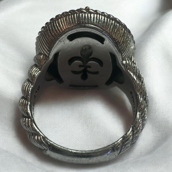 Judith Ripka 18K Gold and 925 Silver Gray Pearl and Aquamarine Cocktail Ring - Picture 11 of 13